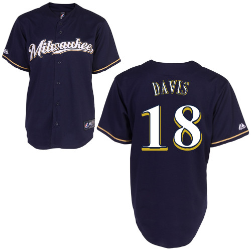 Khris Davis #18 mlb Jersey-Milwaukee Brewers Women's Authentic 2014 Blue Cool Base BP Baseball Jersey